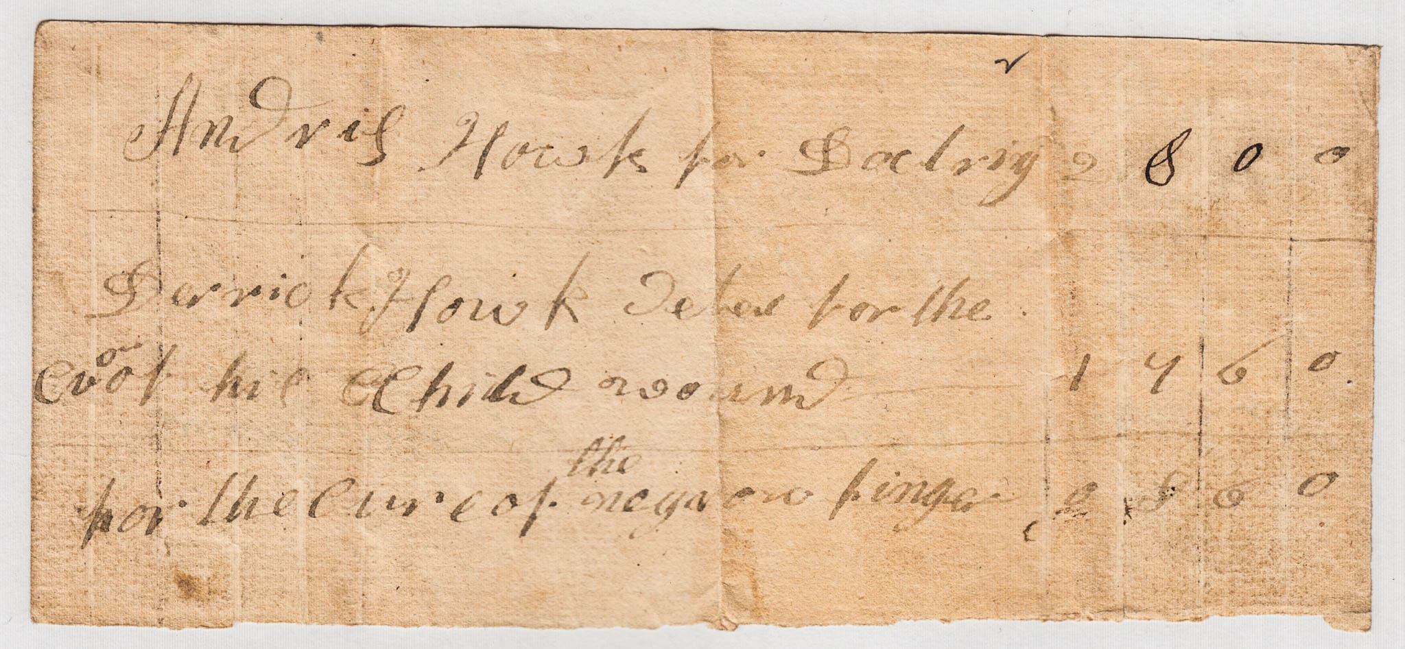 BH087 1770-03-13 Invoice & Receipt for Medical Treatment of Andries and Dirck Huyck and a Negro by Ezechiel Thomas